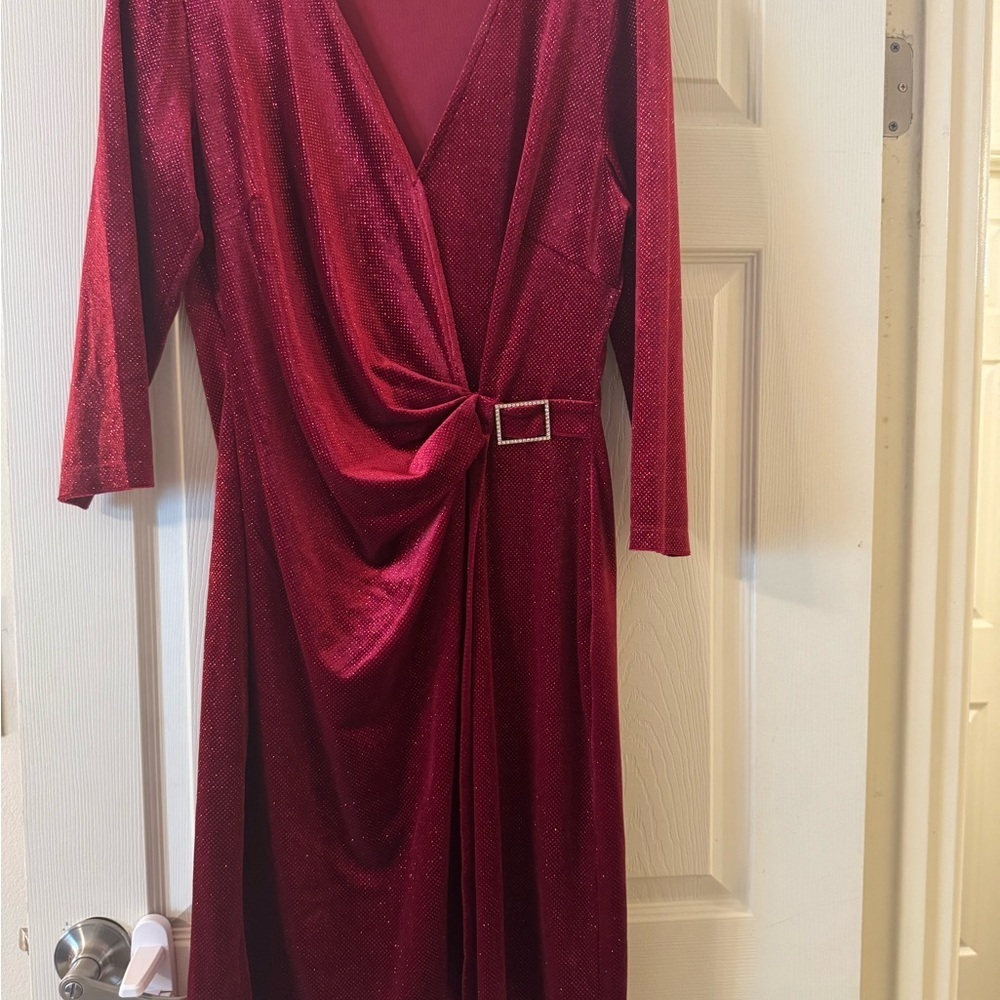 Anne Klein Burgundy/Red Long Sleeve shimmer Dress sz 10 - Picture 6 of 6